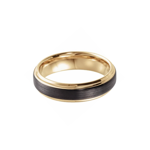 6mm Black Tungsten and Yellow Gold Bevelled Edge Band