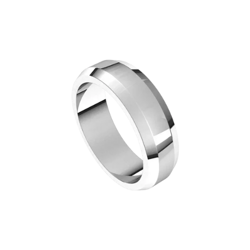 6mm Men's Bevelled Edge Wedding Band | White Gold